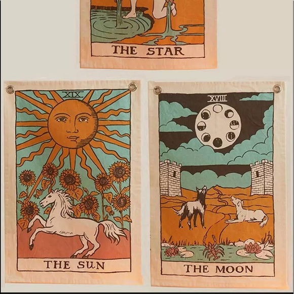 Sun Moon Star Tarot 3 Piece Hanging Wall Hanging Decor Hippy Witch Tapestry Set - Picture 5 of 7